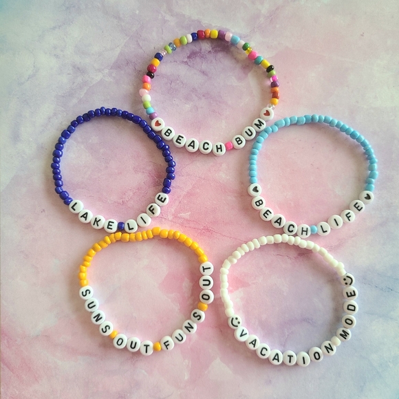 Custom Name Seed Bead Bracelet Set - Picture 4 of 9